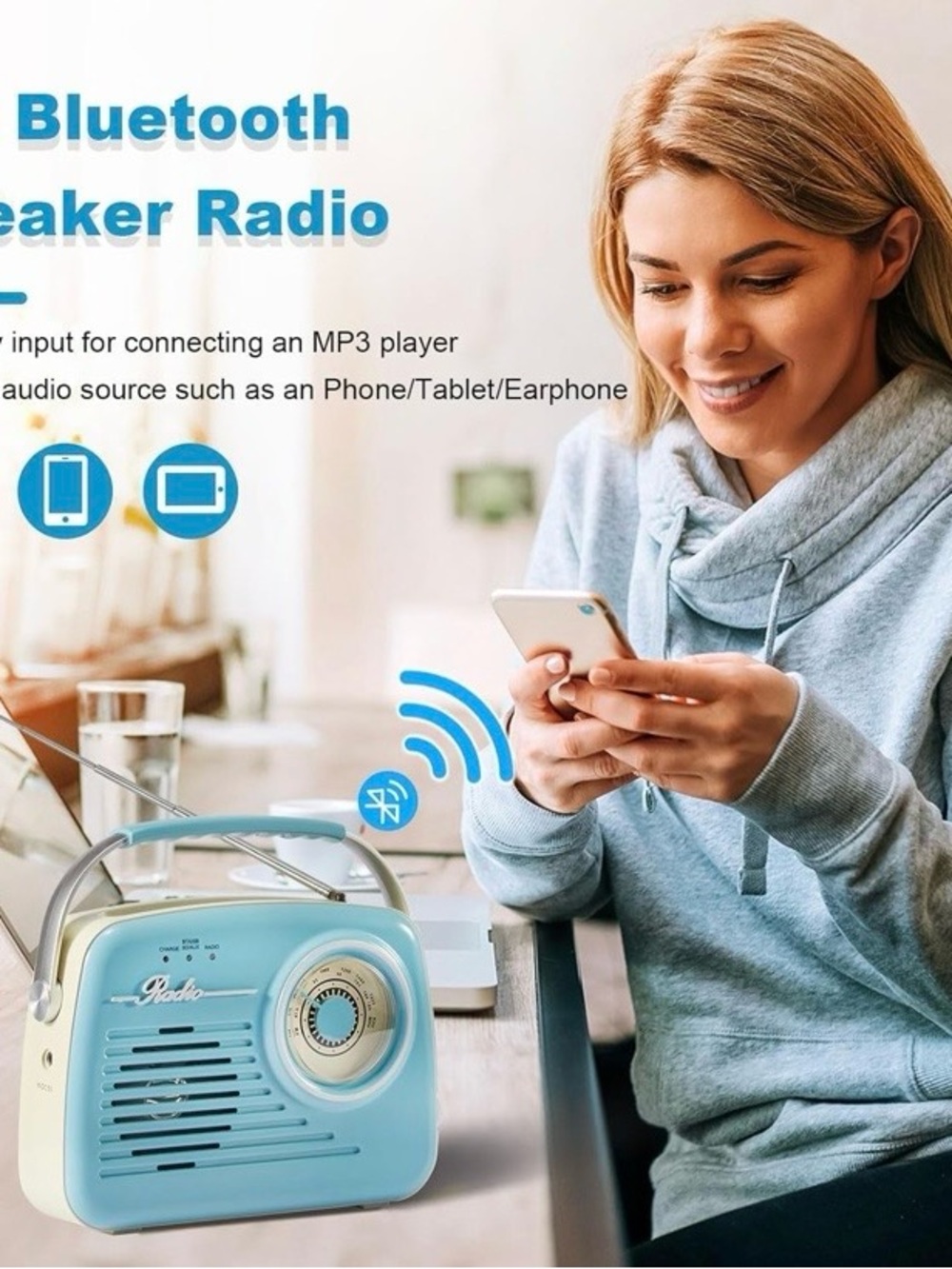 NEW Bluetooth Retro Radio, Portable AM FM Battery Powered & Plug-in Wall Vintage - Picture 6 of 9